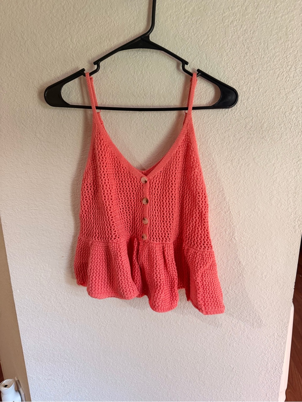 No Boundaries Coral Crochet Button-Front Peplum Cami